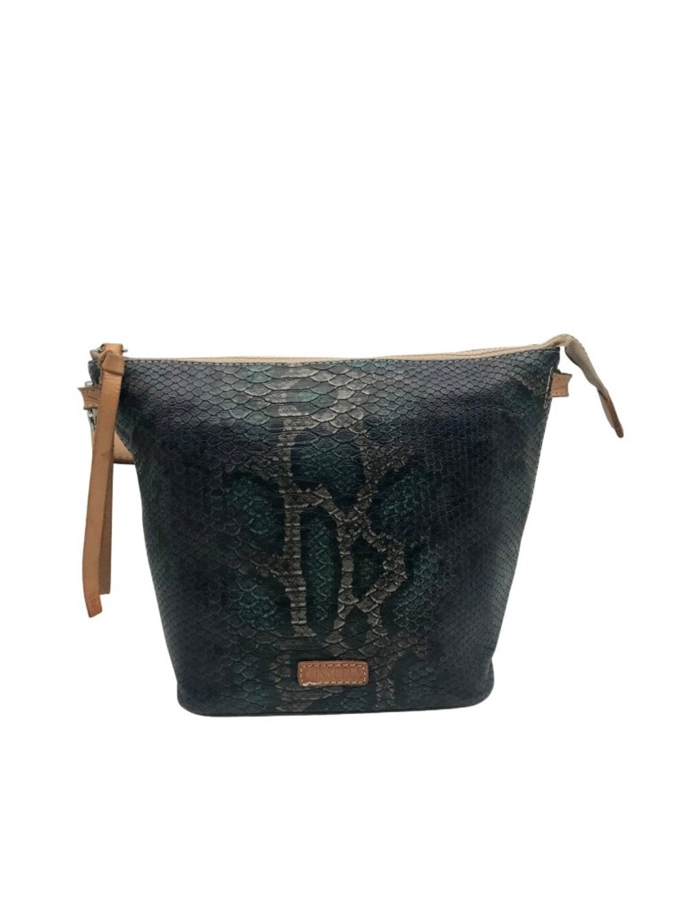 Concuela Dark Blue Snake Embossed Rattler Downtown Shoulder Bag